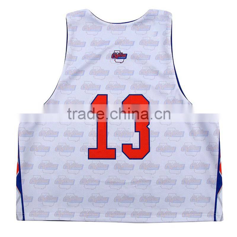 Sublimated profesional new design boys reversible custom lacrosse pinny tops
