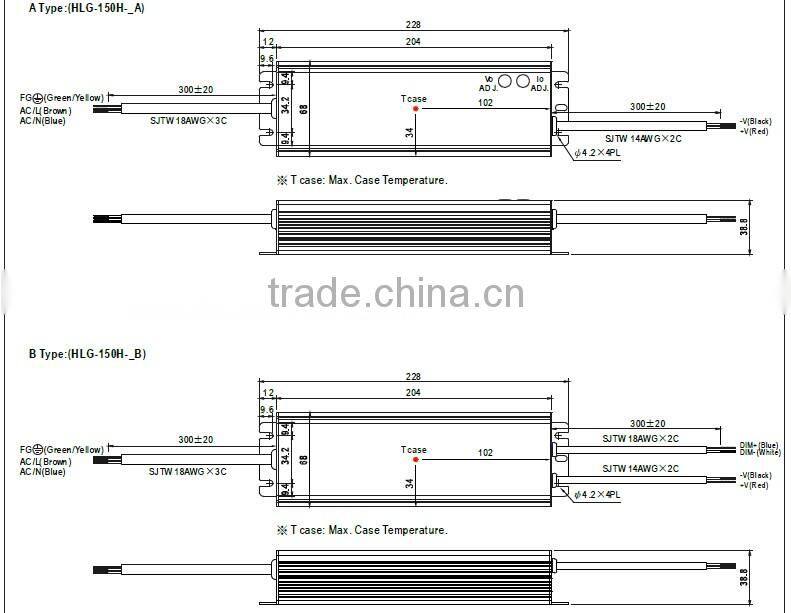 Meanwell waterproof electronic led driver HLG-185H-54 185W 54V led dimmable driver
