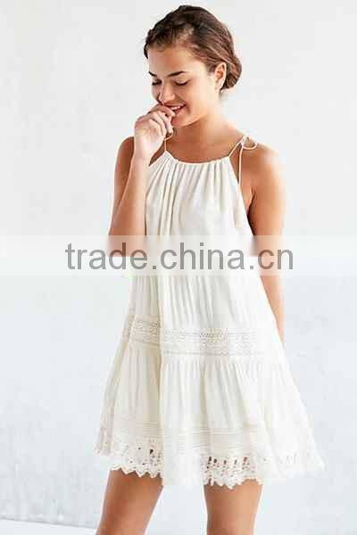 White Pretty Design Double With Crochet Inset Midi Dress for 2016 Women