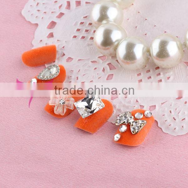 Artificial fingernails designed nail art tips,art nail with velvet