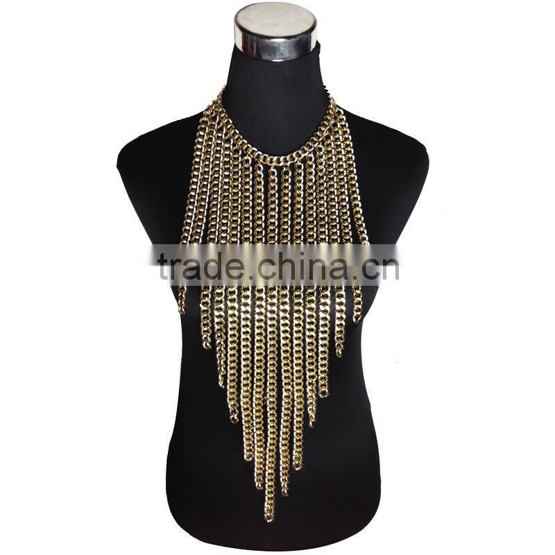 European And American Big Multilayer Exaggerated Sweater Body Chain Tassel Alloy Long Necklace