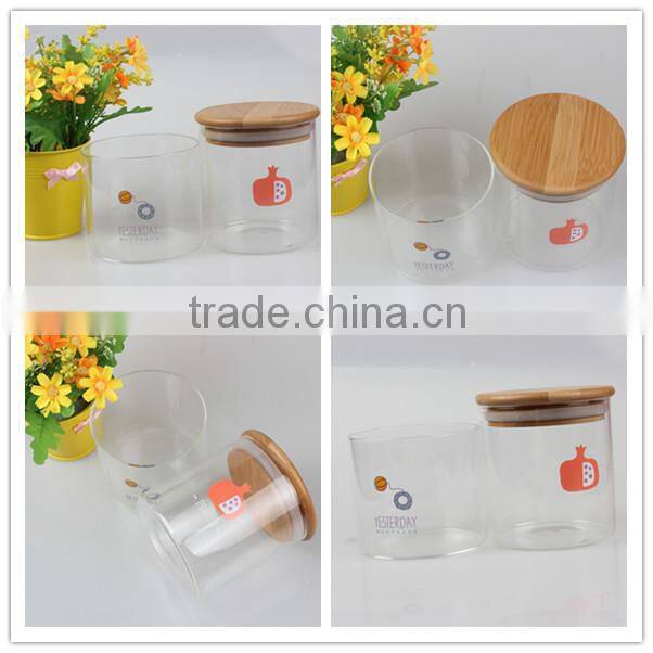 Glass storage jars & bottle Glass sweet storage jars glass round shape container wiith bamboo lid different size