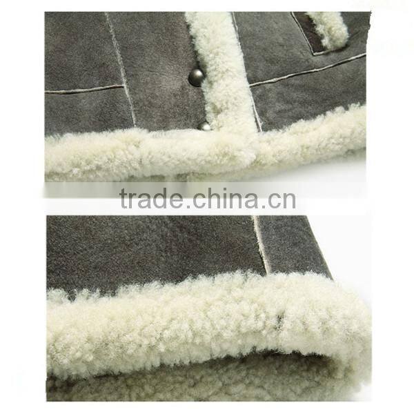 Sheepskin Shearling with Lamb Fur Collar Leather Jacket For Women