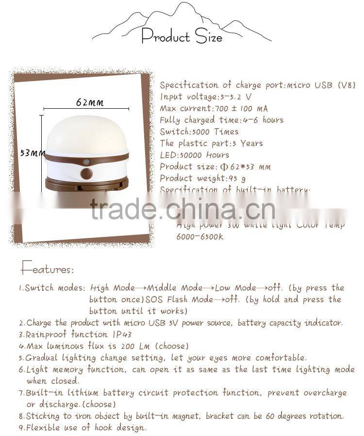 SORBO Wholesale Outdoor Lighting Products Portable Mini LED Lamp Rechargeable Camping Lantern