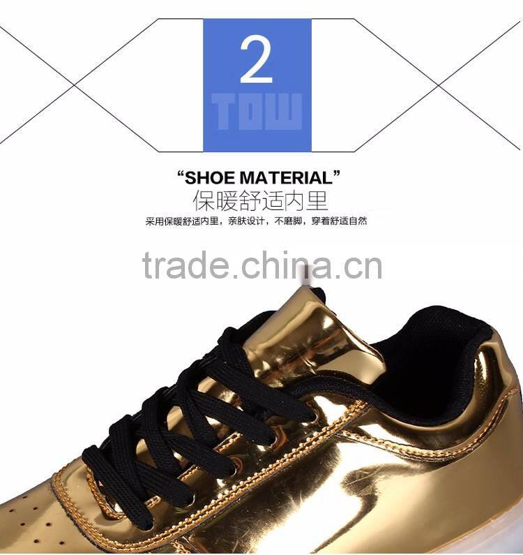 boys girls soft wear LED Luminous sports leisure shoes lace-up led flash evening shoes golden silver color