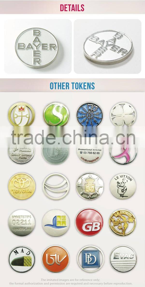 China Supplier cheap silver embossed shopping cart euro token