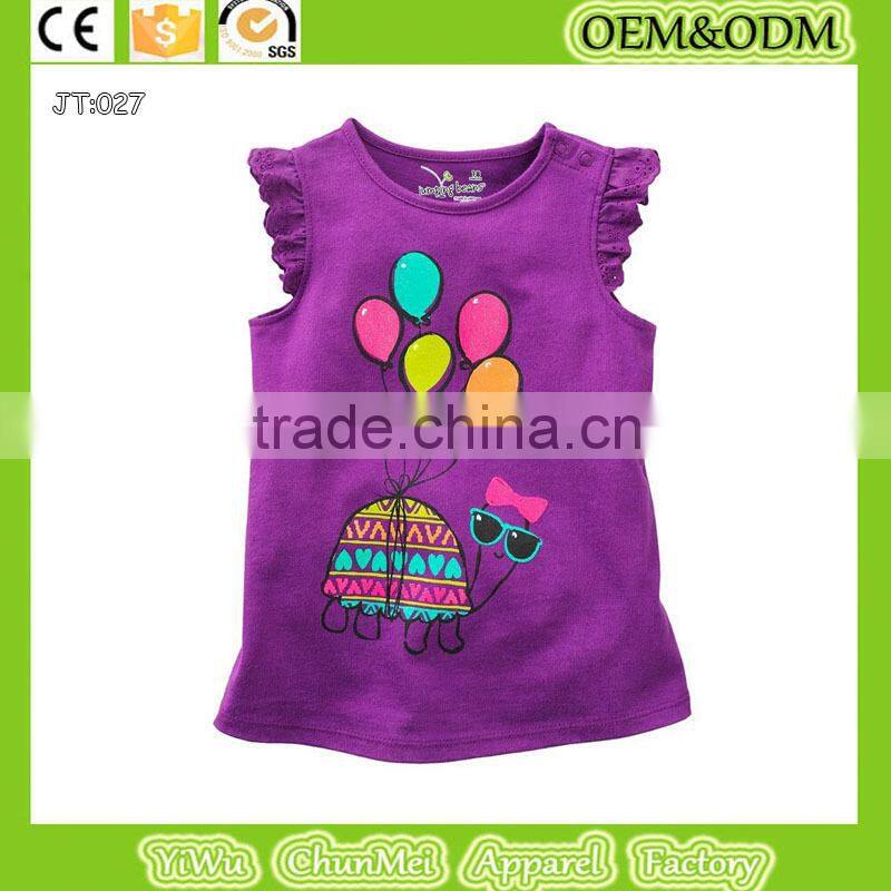 100% cotton t-shirt tortoise t -shirt child t-shirt kids t-shirt girl Balloon t-shirtSleeveless t-shirt