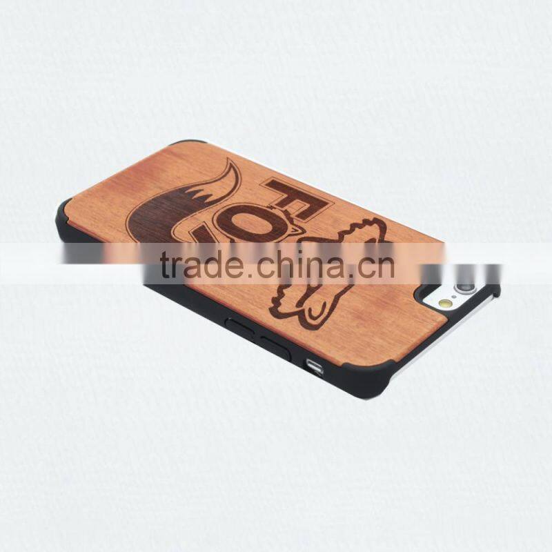 For iphone 6 wholesale cell phone case wood + pc with laser engrave dragon and fox