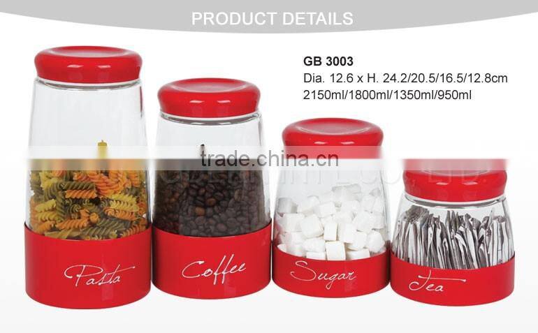 hot sale stainless steel coating glass food jar for spices/sugar/coffee/tea