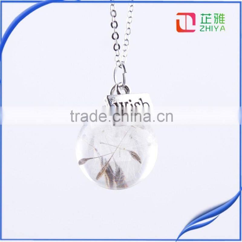 20mm clear transparent dried flower resin ball pendant with wish necklace