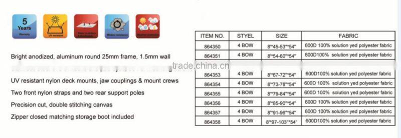 4 bow pantoon bimini top supplier with 8 year expereience