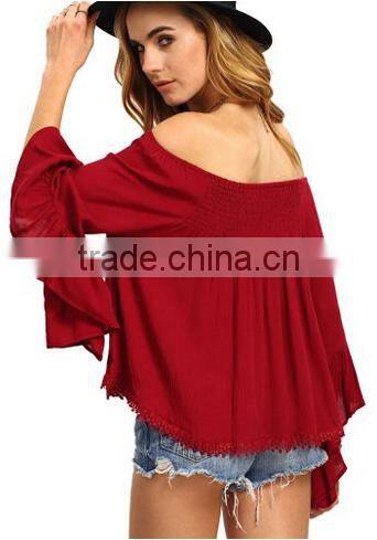 Women's Off the Shoulder Bell Ruffle Sleeve Top Blouse