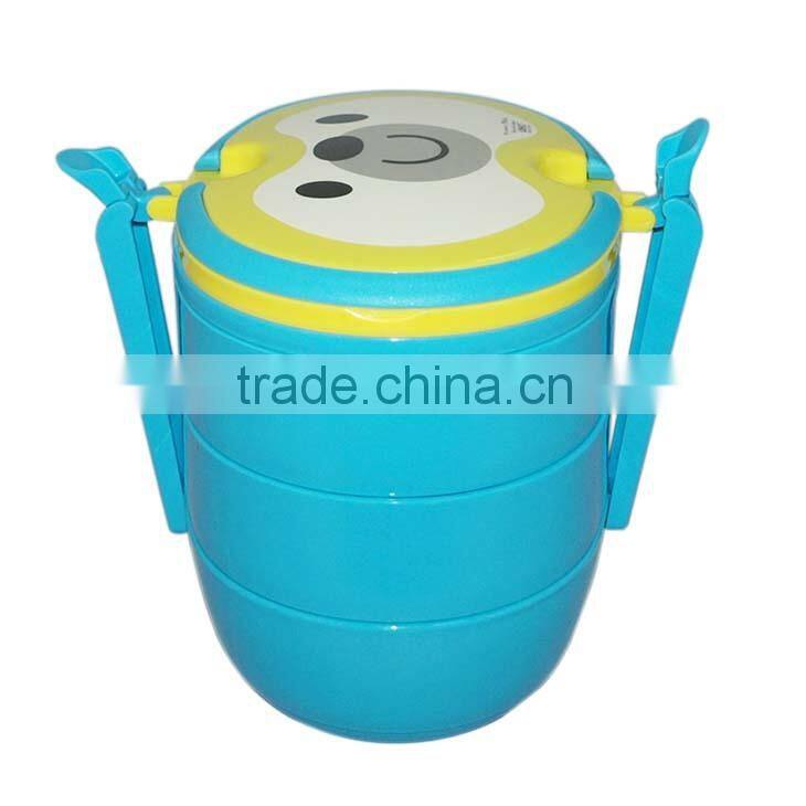 Three layer lunch box with fork and spoon