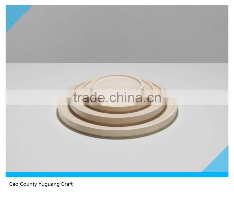 set of 4 round natural wooden plates for food