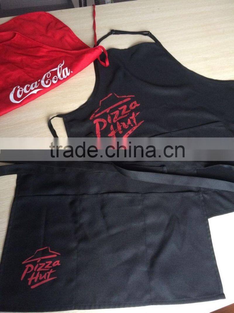 Coffee shop wholesale bar waiter black Pizza hut apron with silk printing logo