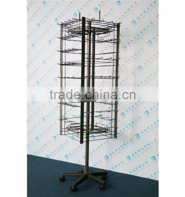Free-standing 360-degrees 4-side rotating wire grid display rack