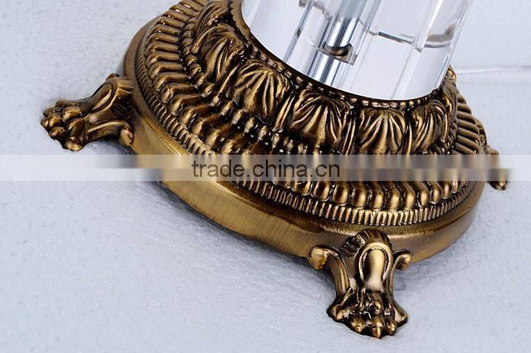 Brown lampshade clear K9 crystal table lamp with plated metal lampstand