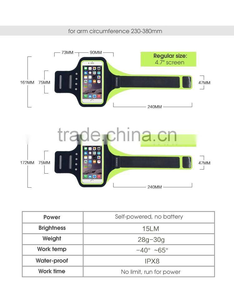 Battery free armband with self-powered safety LED light for night runner