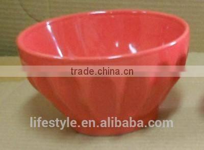 14cm red stoneware bowl with rib