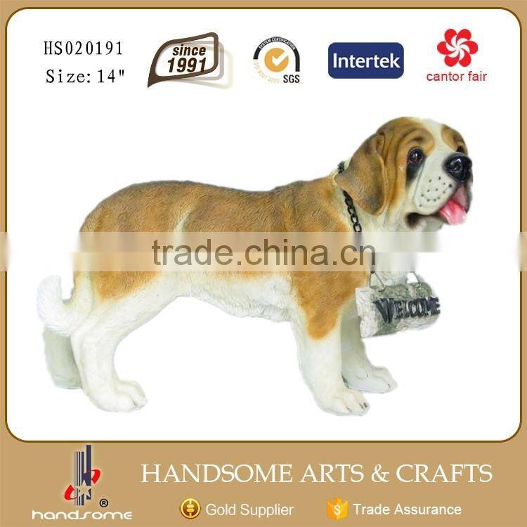 15 Inch Resin Dog Statue with Welcome Sign
