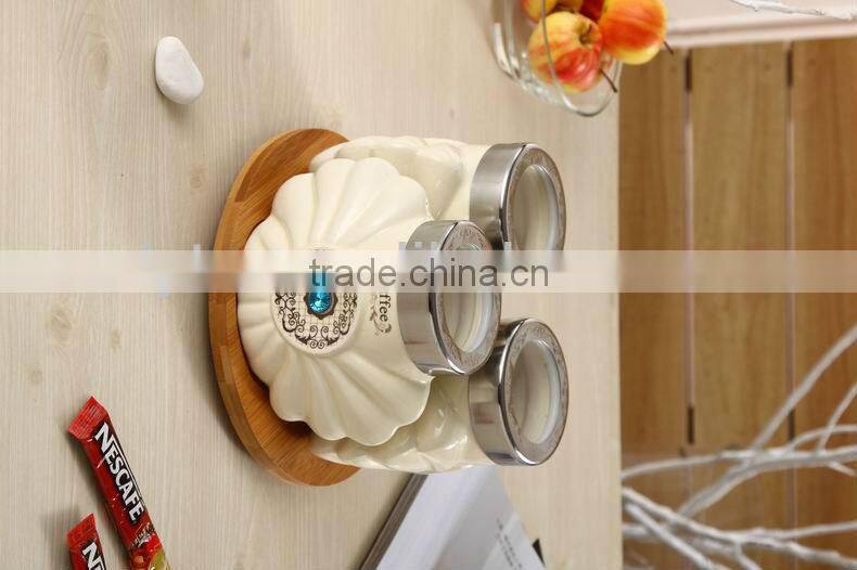 ceramic canister set with turntable bamboo stand