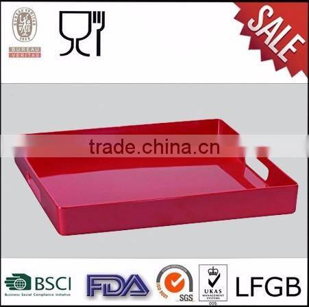 Solid color melamine rectangular serving tray wih handle