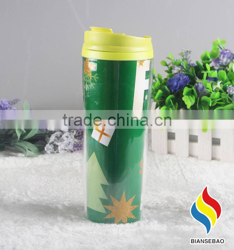 Double Wall Paper Insert Plastic Travel Mug
