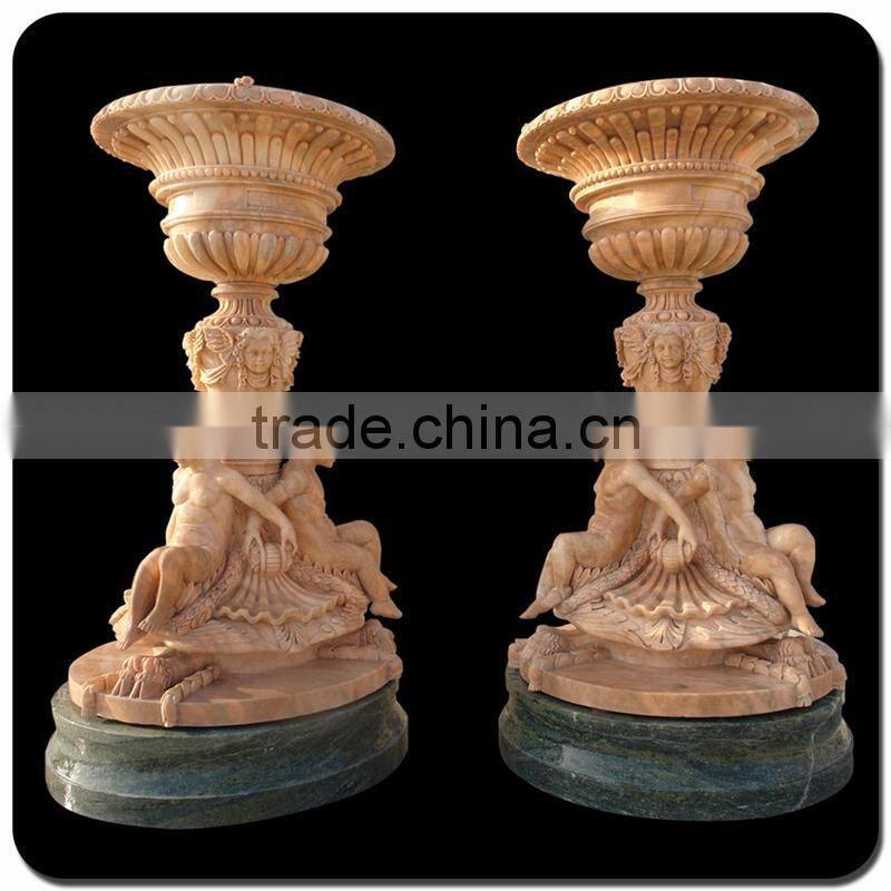 Low price garden decoration brown granite stone flowerpot