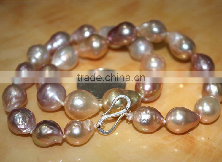 15-16mm multicolors Edison pearl with Gold clasp necklace