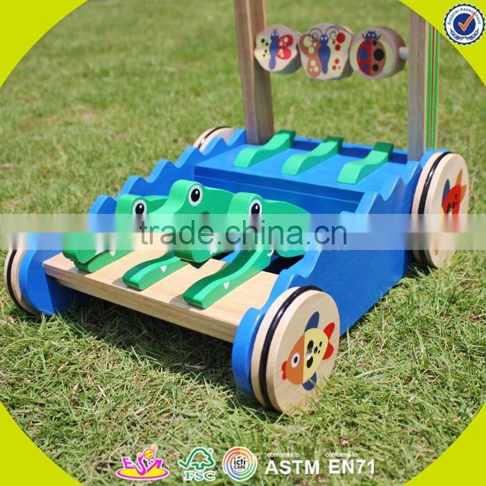 2017 New design walker wooden baby push toys cartoon crocodile wooden baby push toys W16E059