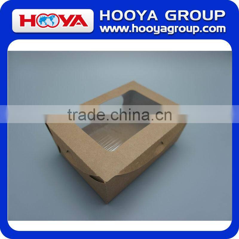 Disposable brown kraft paper fruit&salad packing box with PET windows