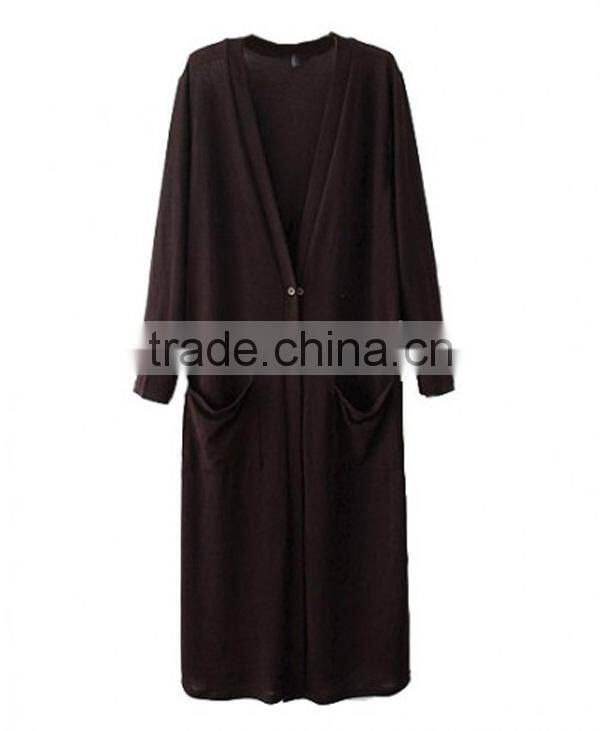 Latest Design Casual Fashion long sleeve v neck open front loose fit maxi dress muslimah