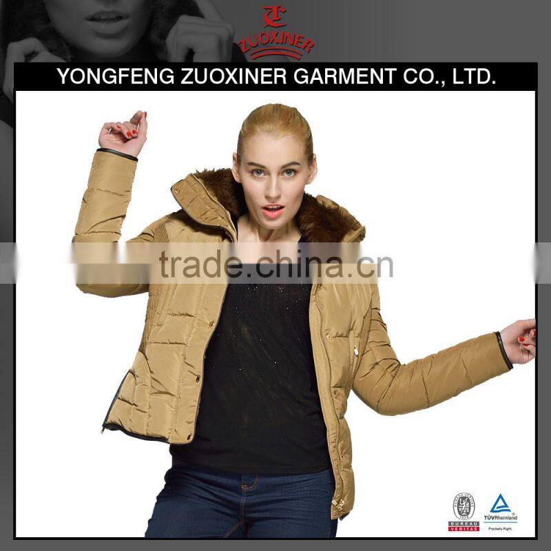 winter women padding jacket with fur collar side stretch