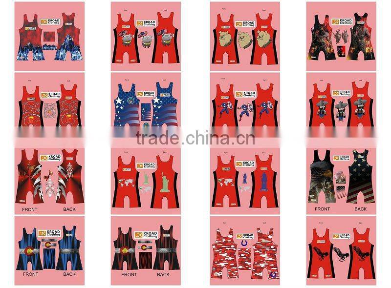2016 Custom wrestling singlets with your own design, high quality sublimation printing with best ink