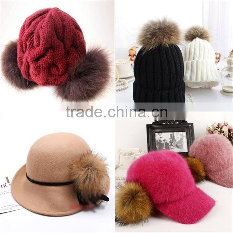 DIY 15cm Raccoon Fur pompoms fur balls for knitted hat cap beanies and keychain and scarves