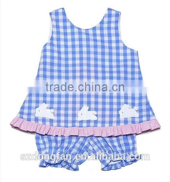 New arrive blue check easter bunnies baby outfit little girls summer ruffle sets