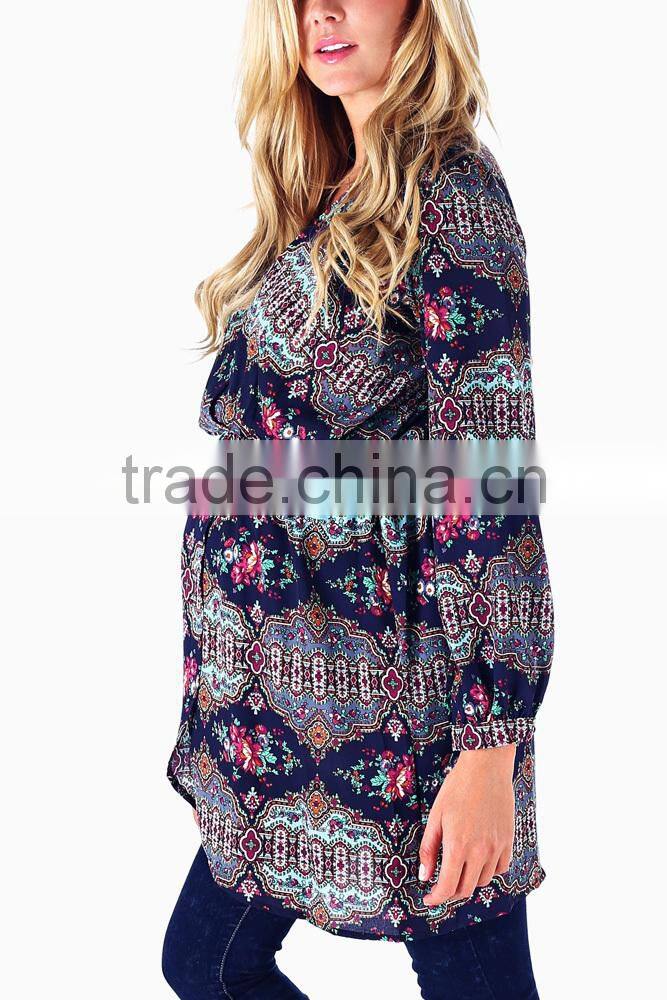 NAVY BLUE PRINTED MATERNITY/NURSING TUNIC