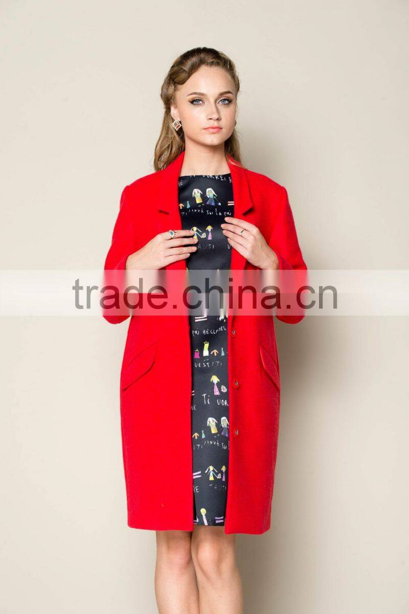 hot selling bright red winter thick warm stock ladies german coat, woolen coat, women wool coat