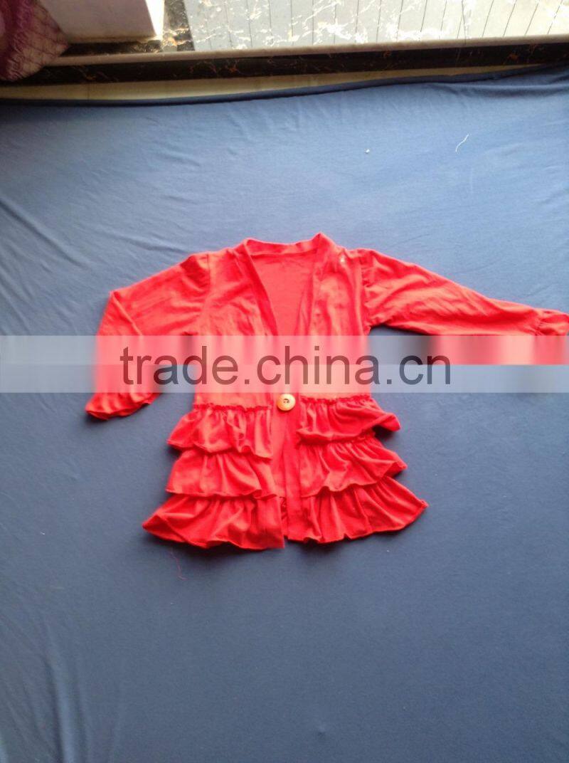 New Design For Cardigan 3/4 Ruffle Sleeve Cotton Cardigan For Baby Girls QL-52