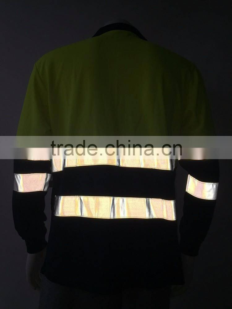 Low price two-tone polyester 3M reflective tape safety Europe ENISO 20471 security polo shirt