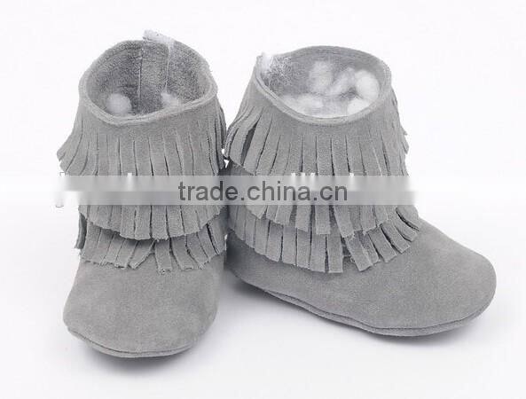 Fringed genuine leather suede baby boots
