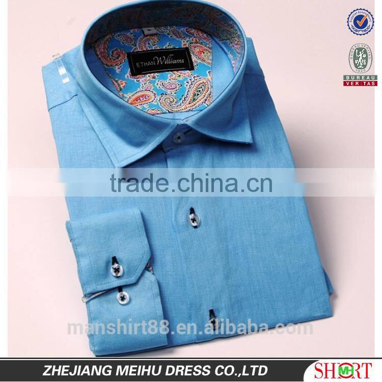 2017 Mens custom contrast color long sleeve hemp or linen shirt