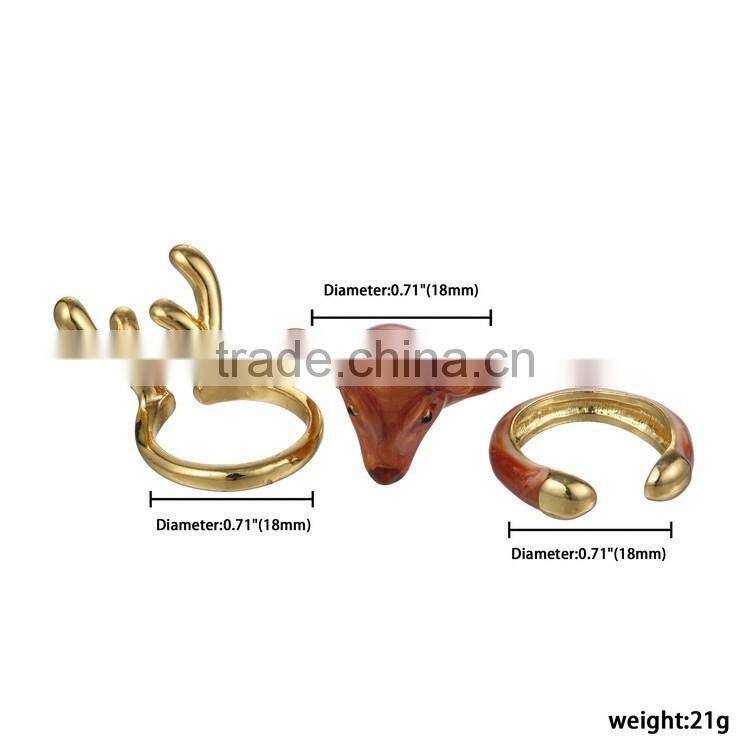 Christmas Antler Elk Deer Silver Knuckle Midi Ring 3 Pack