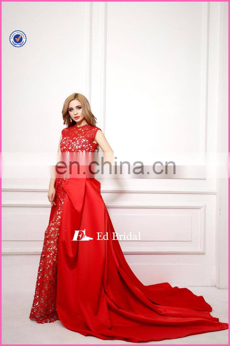 NN07 2015 Latest Real Sample Unique Detachable Red Lace Train Prom Dress
