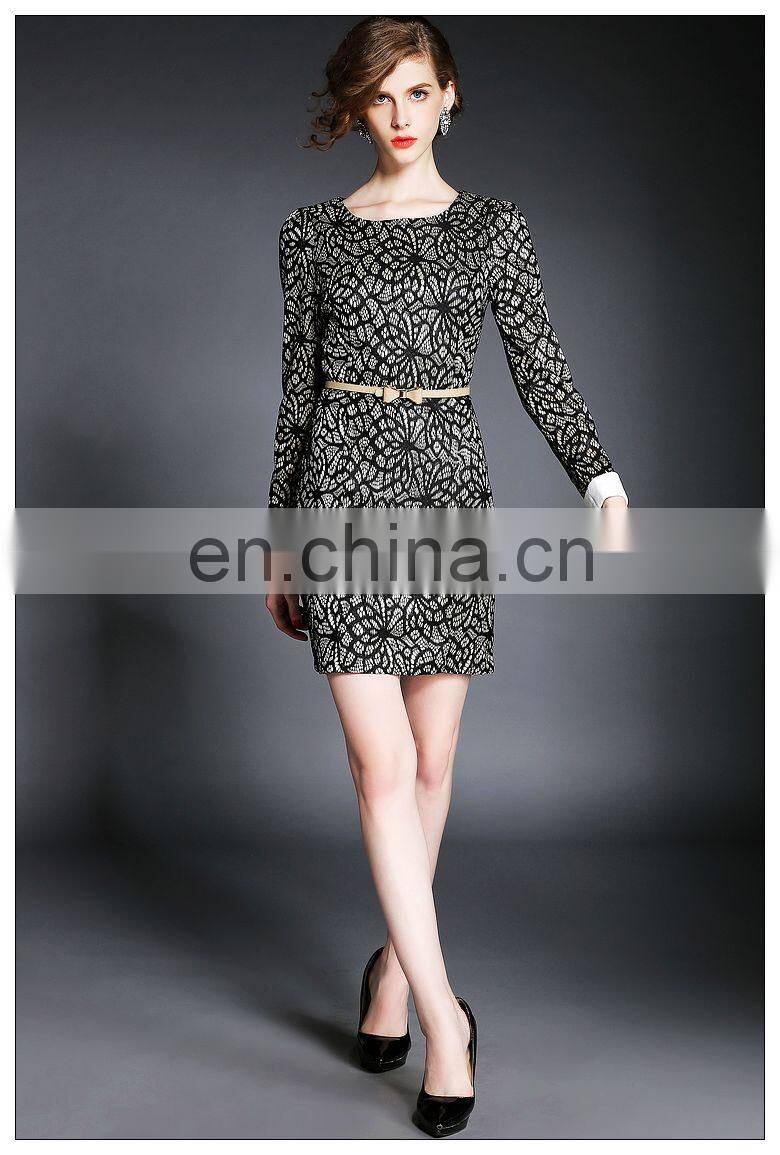 High quality ladies black lace bodycon dress, long sleeve lace dress wholesale