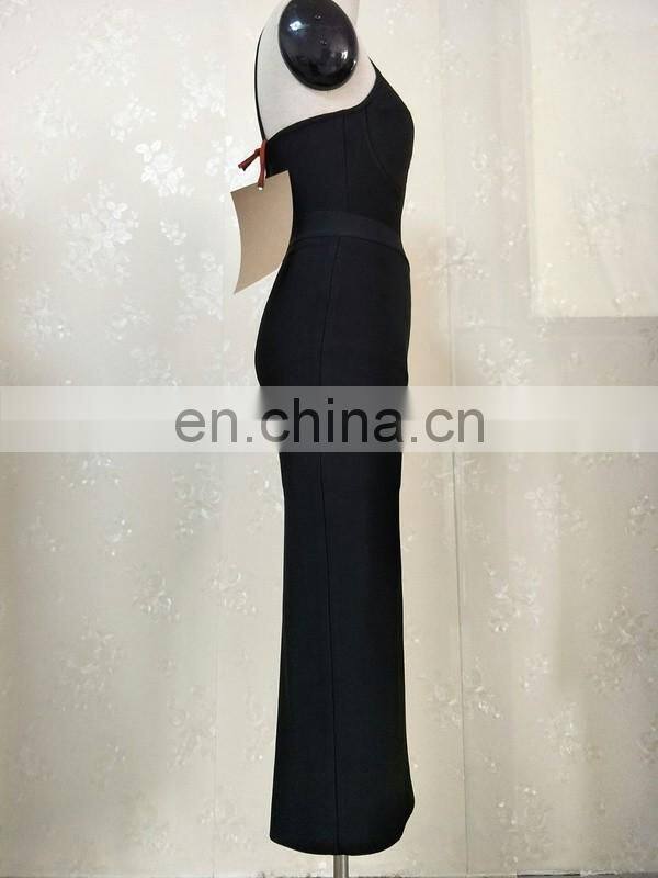 Amigo 2017 new designer sex lace black strap long slit zipper bandage dress evening dresses for women party wear