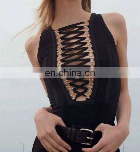 Amigo New Fashion Beach Bikini Sexy Black Lace Up One Piece Women Swimwear 2016