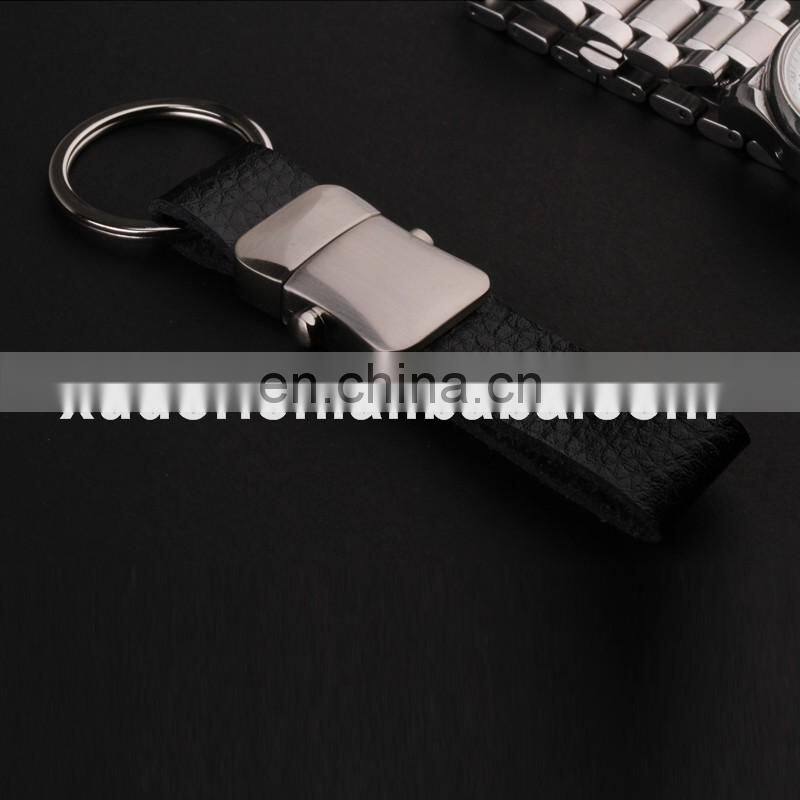 black split leather strap keychain with button separate