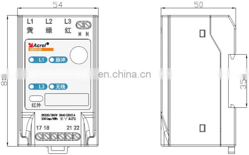 Acrel AEW100 three phase din rail loar and RS485 communication wireless energy meter