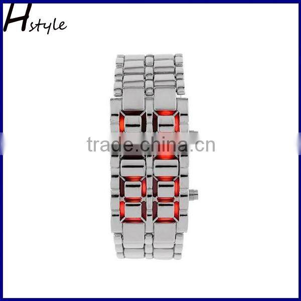 Men's Lava Black Stainless Steel Bracelet Watch Black and Red LED Digital Watch WP002